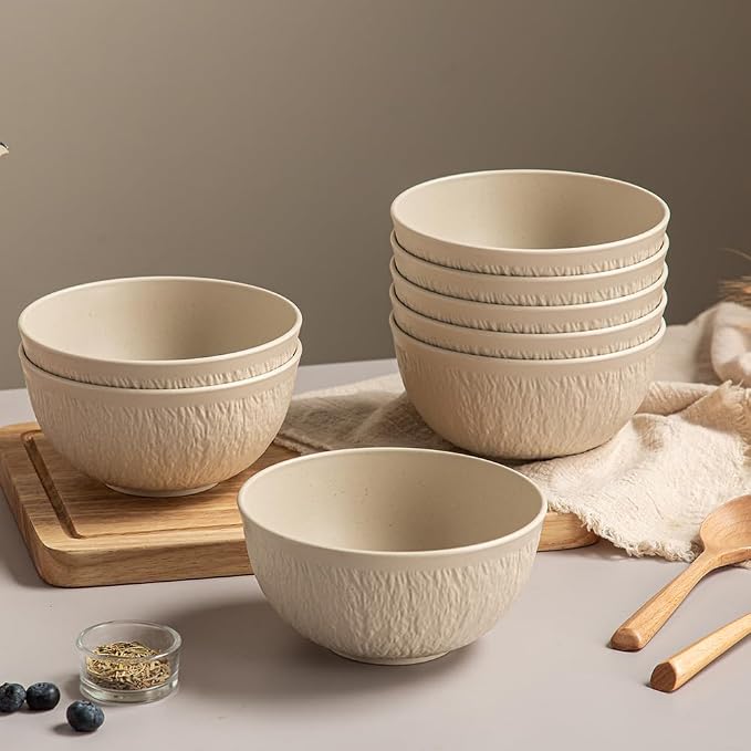 HXYPN 8pcs Unbreakable Cereal Bowls Wheat Straw Bowl Sets plastic soup bowls - Image 5