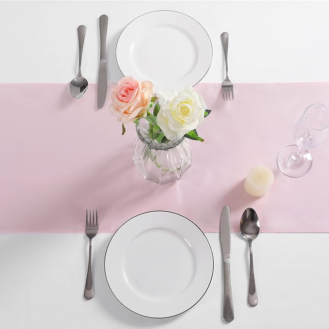 Manyshofu Blush Pink Satin Table Runner 12x72 - Image 2