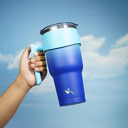 Konokyo 30 oz Tumbler with Handle and Straw, Insulated Travel Mug | Sky; - Image 5