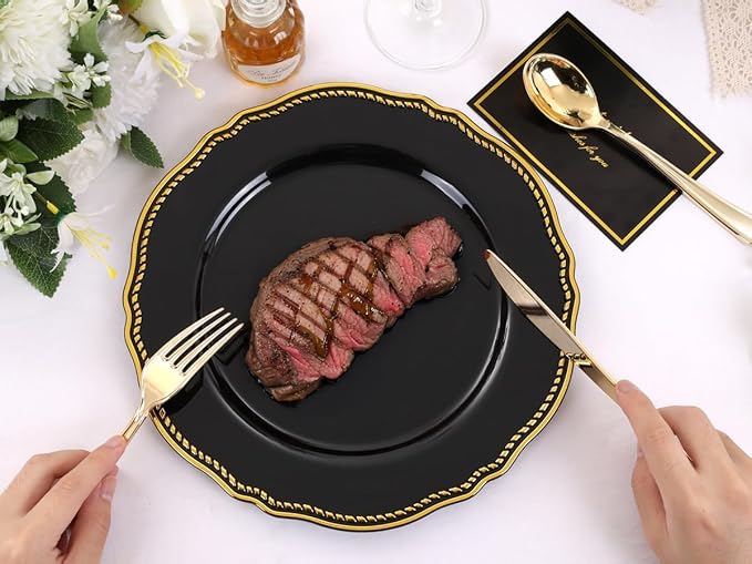 60 Pcs Black Gold Dinner Plates - Image 2