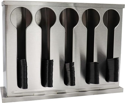Dnoifne Utensil Dispenser, 5 Compartment Stainless Cutlery Organizer, Large Capacity Spoon Storage Device, Stainless Steel Spoon Storage Box, Dining Room Buffet Table Cutlery Dispenser