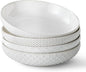 Y YHY 8.5" Pasta Bowls Set of 4, 30 oz Embossed Salad Bowls for Serving Soup, Noodle, Fruit, Dinner, Kitchen Deep Plates, Ceramic Dinnerware Sets, Soft White Dishes for Thanksgiving Day Gifts