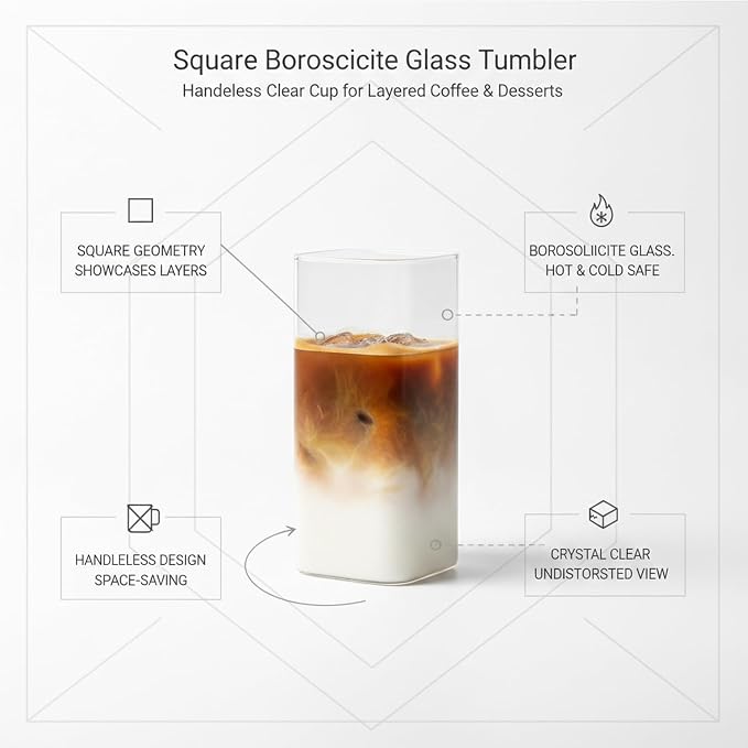 Drinking Cup Square Borosilicate Glass Tumbler Handleless Design - Image 4