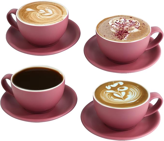 Yundu Matte Purple Cappuccino Cups Set of 4-10oz Ceramic Latte Mugs by YunduHome