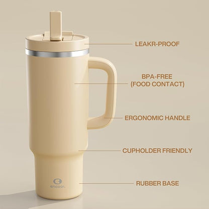 ENCOOL 40 oz Tumbler with Handle and Straw: Stainless Steel Insulated Tumbler - Image 6