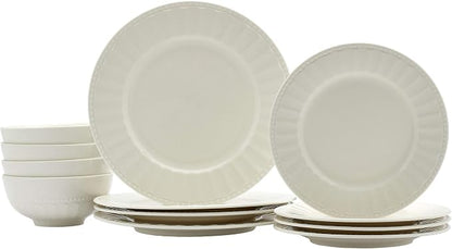 Tabletops Gallery Embossed Bone White Porcelain Round Dinnerware Collection- - Image 6