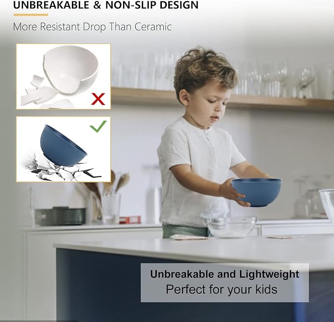 PYRMONT Unbreakable Cereal Bowl 26 OZ Alternative Plastic Bowls Reusable Wheat - Image 5