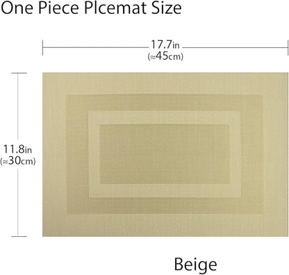 PIGCHCY Placemats Heat Resistant Non Slip Plastic Table Mats Washable Easy to Clean Woven Vinyl Kitchen Durable Placemats for Dining Table Set of 4 (Beige)