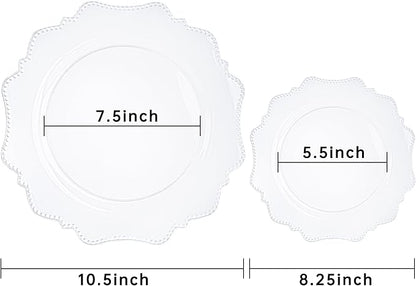COLOSUS 100pcs Clear Plastic Plates - Heavy Duty Plastic Plates Disposable for Party/wedding Include 50pcs Dinner Plates and 50pcs Dessert Plates.