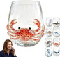 Artisanal Blue Ringed Octopus Glassware, 3D Ocean Glass Wine Glass，Crab | by Unknown