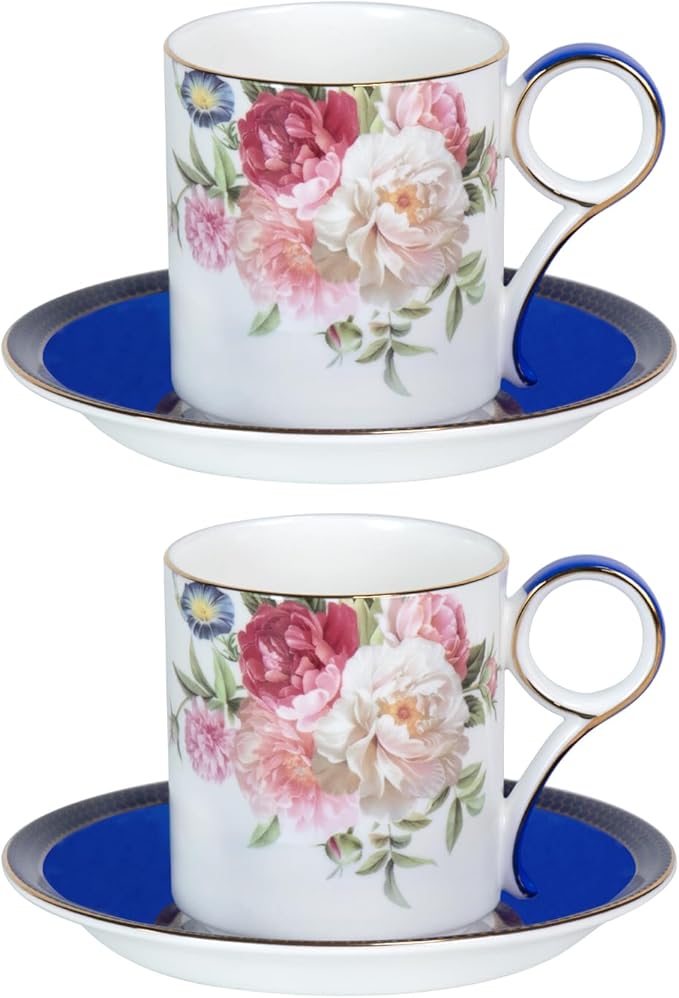 KAMMAK Tea Cups and Saucers Set of 2, Porcelain Coffee Cups, JBE015 | Stackable by KAMMAK