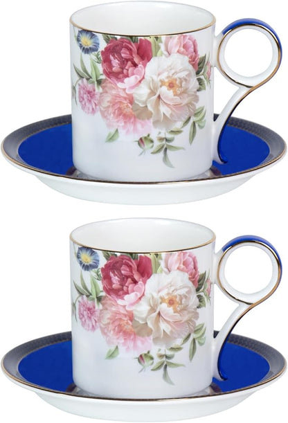 KAMMAK Tea Cups and Saucers Set of 2, Porcelain Coffee Cups, JBE015 | Stackable by KAMMAK