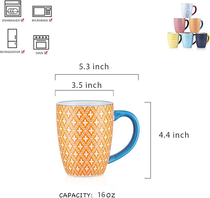Selamica 16 oz Porcelain Coffee Mugs Set of 6, Coffee Cups Ceramic - Image 2
