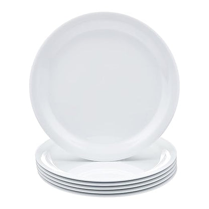 Amazon Basics Melamine (Plastic) Plate, 6 Piece Set, 9 in, White