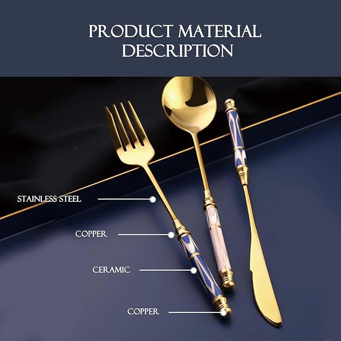 10-piece Silverware Set With Ceramic Handle, Premium Food Grade Stainless Steel Flatware Sets, Mirror Polished Cutlery Set, Dishwasher Safe (for 2 People) (10pcs, black gold)