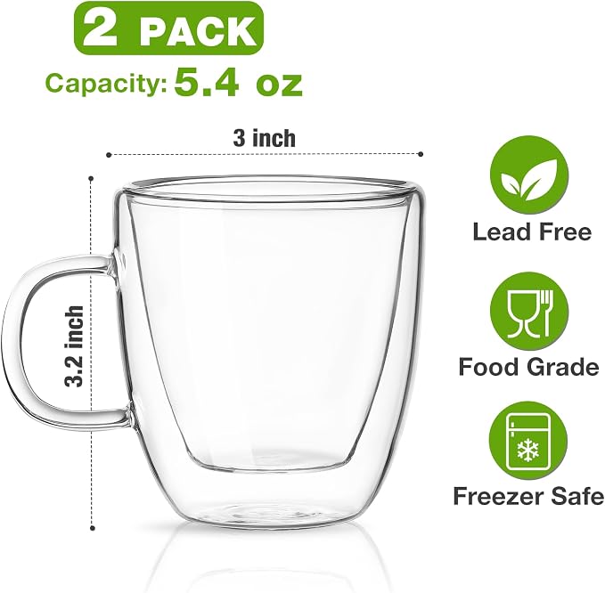 Mfacoy Glass Double Wall Insulated Espresso Cups, 5.4 oz Shots Cup - Image 5