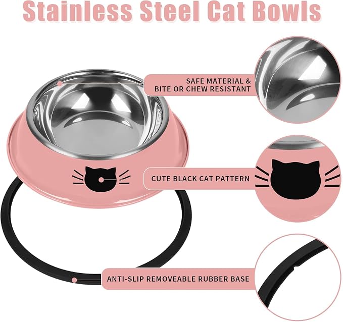 Serentive 2 Pcs Non-Slip Stainless Steel Small Cat Food Bowls - Image 3