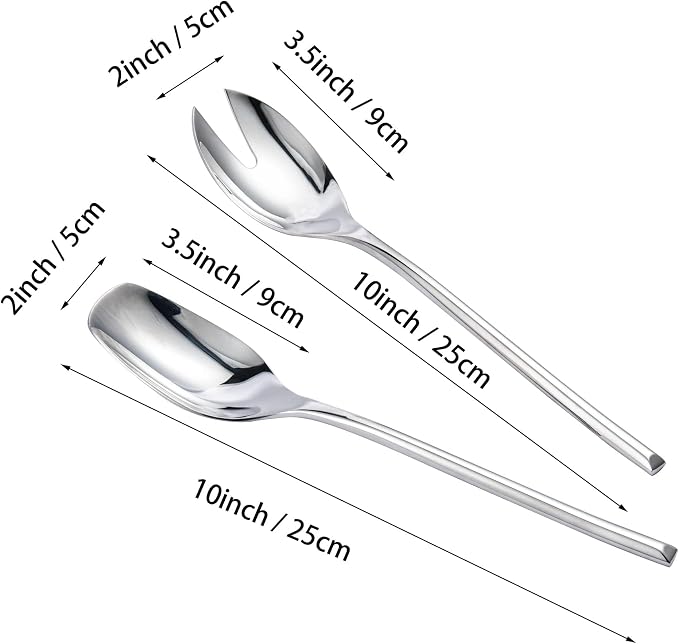 IMEEA 18/10 Stainless Steel Salad Servers Set 10-Inch Salad Spoon and Fork - Image 2