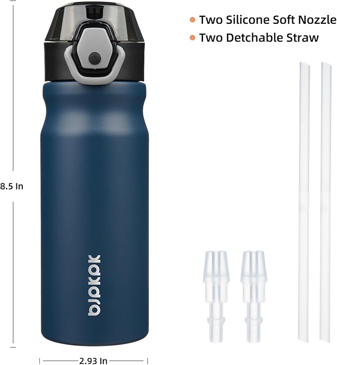 BJPKPK 18 oz Water Bottle with Straw & Handle, Insulated Stainless Flask | Leak - Image 4