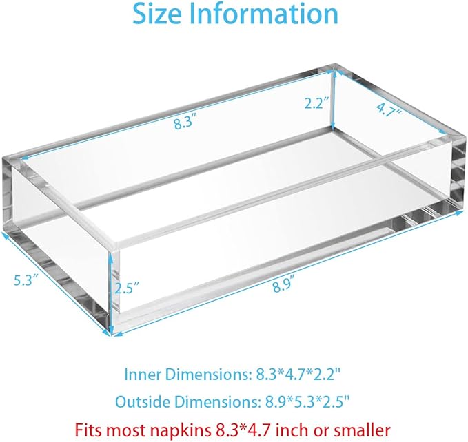 Acrylic Napkin Holder Tray, 8mm Thick Bathroom Guest Towel Holder | Vanity - Image 2