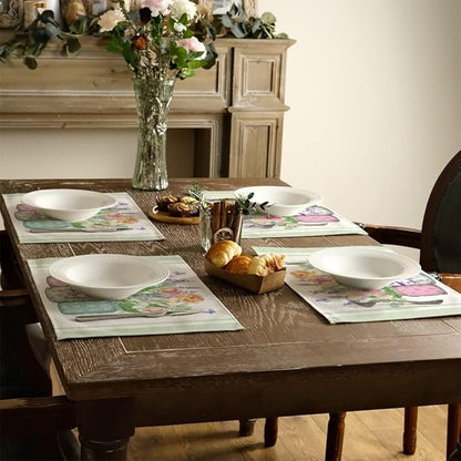 GEEORY Flowers Mason Jar Spring Placemats 12x18 Inch Set of 4 Green Summer Table mats Farmhouse Rustic Holiday Kitchen Dining Decoration for Indoor Outdoor Dinner Party Décor
