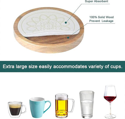 5 Pack Wood Coasters for Drinks, Minacun Absorbent Coaster Set, Drinks Coasters for Coffee Tabletop Protection, Non-Slip, Non-Stick, Suitable for Kinds of Cups Wooden Table Drink, 4.3 Inch White