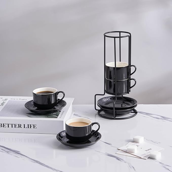 YOLIFE 2.5oz Espresso Cups Set of 4, Porcelain Stackable Espresso Cups - Image 7