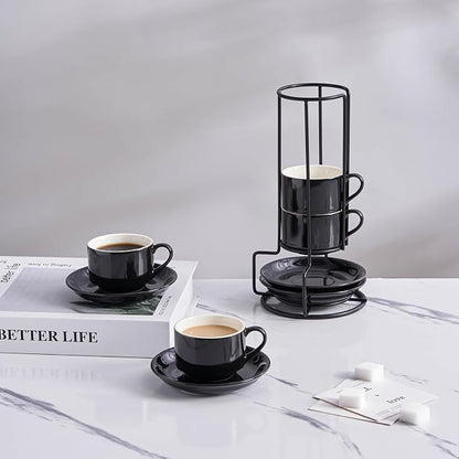 YOLIFE 2.5oz Espresso Cups Set of 4, Porcelain Stackable Espresso Cups - Image 7