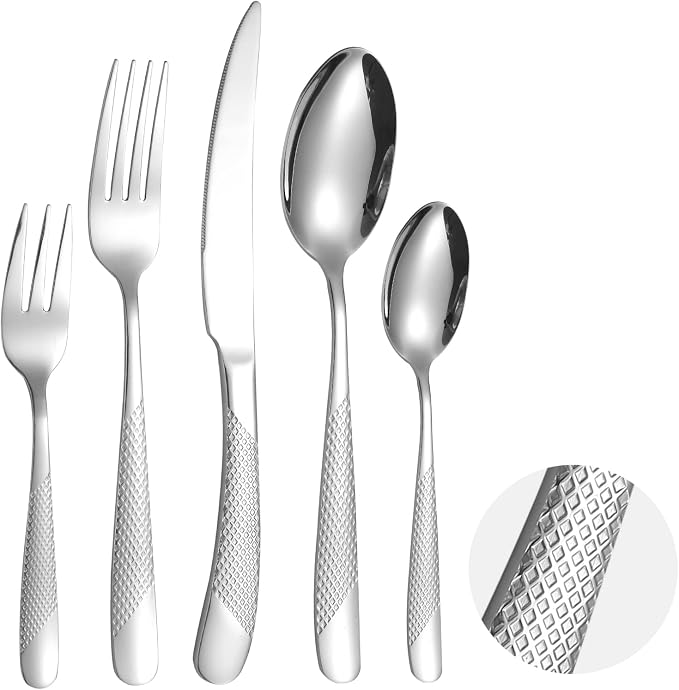Modern Silverware Hammered 20 Piece Stainless Steel Flatware Set by A%C2%B7HOUSEWARE