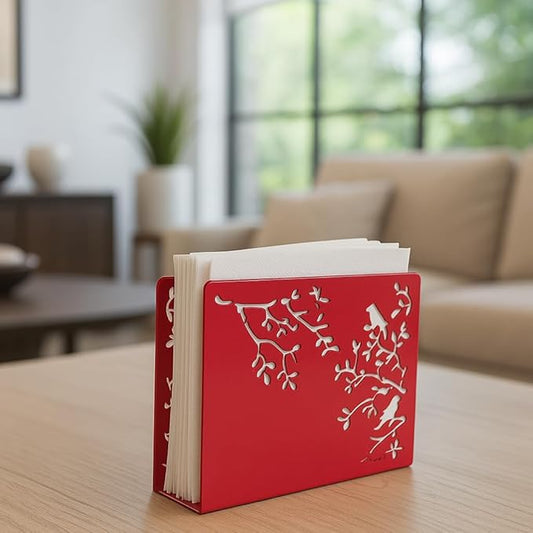 Mango Steam Tabletop Napkin/Tissue & Letter Holder for Home, Kitchen, Restaurants (Songbird, Red)