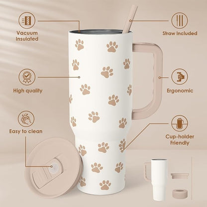 Paw Print Tumbler with Handle, Gifts - Image 2