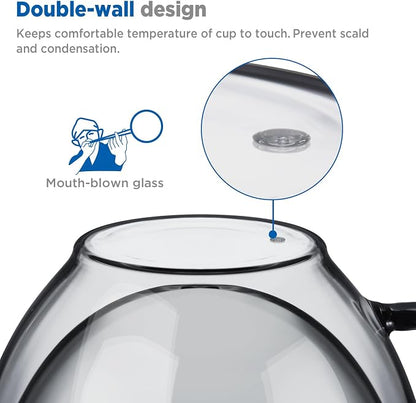 ecooe Black Double Walled Glass Coffee Mug 12 oz Latte Cappuccino Cups Set of 2 - Image 4