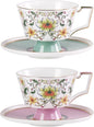 KAMMAK Ceramic Coffee Cups Saucers Set of 2, Porcelain Espresso Cups by KAMMAK