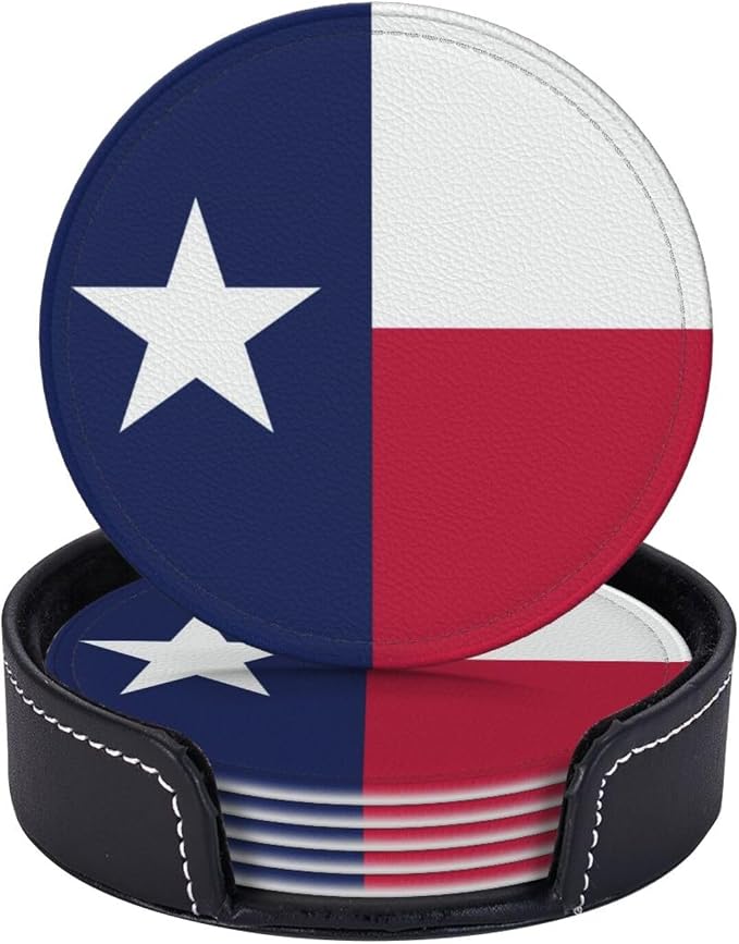6 Pack Texas Flag Leather Coaster by GTEVUTS