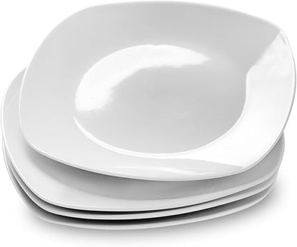 fMBB Ceramic White Dinner Plates Set of 4, Porcelain Square 7.5 inch Dessert by fMBB