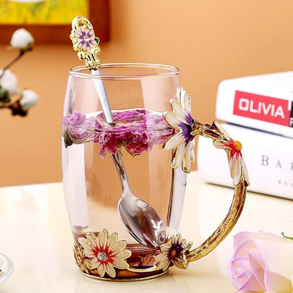 Daisy Flower Tea Cup, Handmade Glass Enamel Coffee Mugs - Image 2
