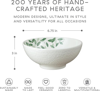 Denby - Carved Deco Cereal Bowls Set of 4-6.7 Inch - Dishwasher Microwave Oven Safe - Large Uniquely Textured Porcelain Cereal Bowl - Scratch Chip Resistant