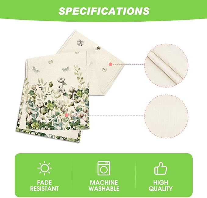Artoid Mode Cotton Plant Leaf Butterfly 210 GSM Spring Table Runner, Seasonal - Image 5