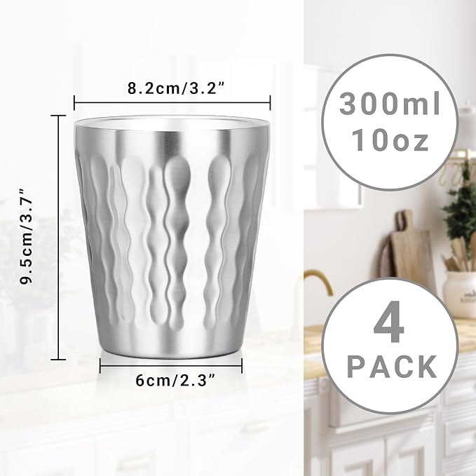 Stainless Cups, 10 oz Insulated Tumbler, 4 Pack Double Wall Unbreakable - Image 2