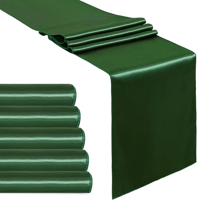 Forest Green Satin Table Runners 12x108 inch 5 Pcs Bright Satin Silk Fabric | by B-COOL
