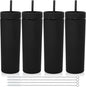 Volhoply 20oz Plastic Skinny Tumblers Bulk 4 Pack,Double Wall Tumbler with Lid and Straw,Reusable Travel Iced Coffee Mug,BPA Free Matte Acrylic Water Cups With Straw for Party,DIY Gifts(Black,4 Set)