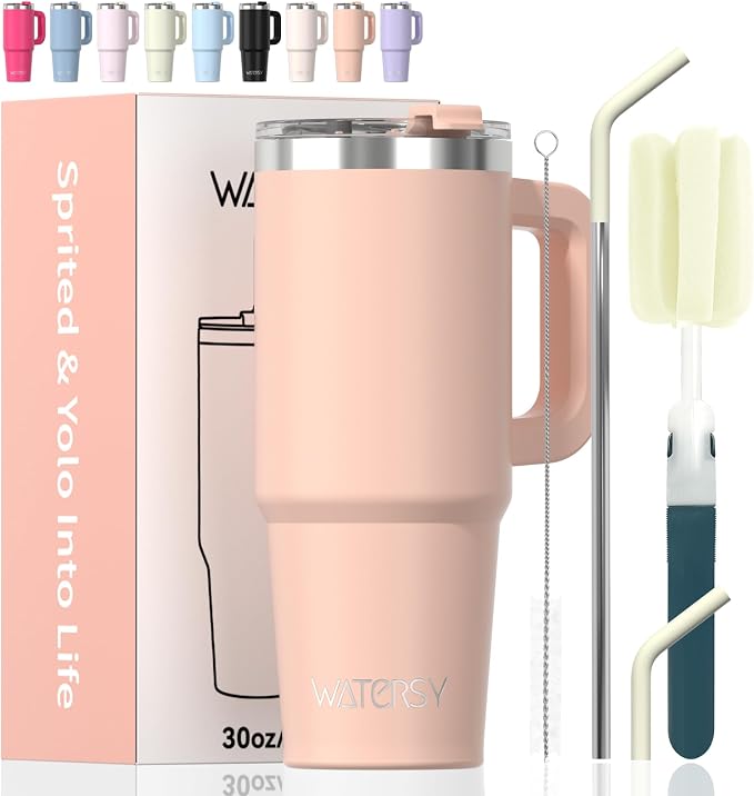 30 oz Tumbler with Handle, Tumbler with Lid and Straw, Double Wall Insulated by Watersy