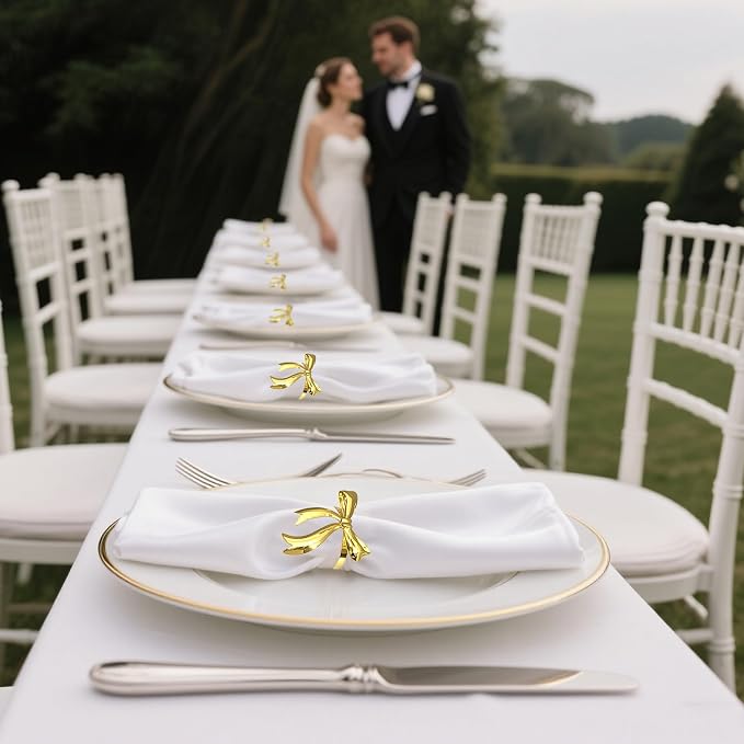 Bow Napkin Rings Set of 12 Shiny Gold Metal Bow Napkin Holders - Image 5