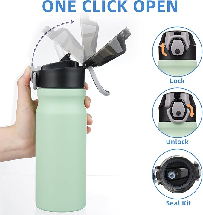 BJPKPK 18 oz Water Bottle with Straw & Handle, Insulated Stainless Flask | Leak - Image 3