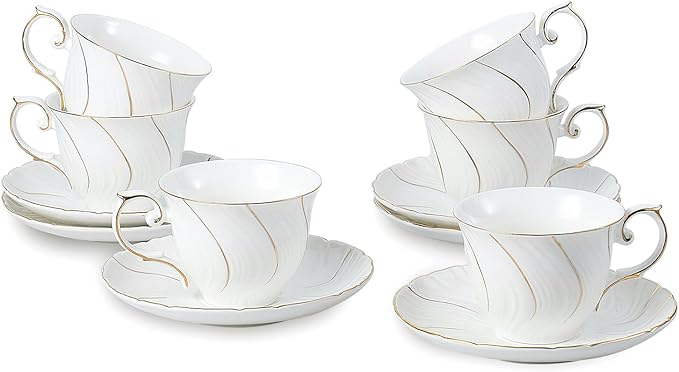 Agyiuns 6 Sets 6oz Porcelain Tea Cups Saucers，White by Agyiuns