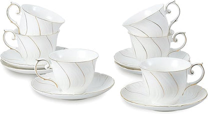 Agyiuns 6 Sets 6oz Porcelain Tea Cups Saucers，White by Agyiuns