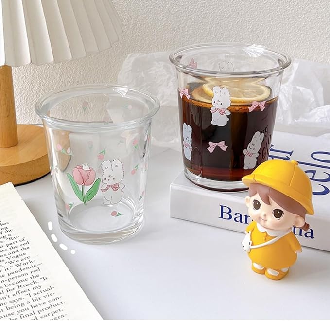 2 Pack 12 OZ Cute Floral Glass Cup Rabbit Drinking Glasses | Thick Sturdy - Image 7
