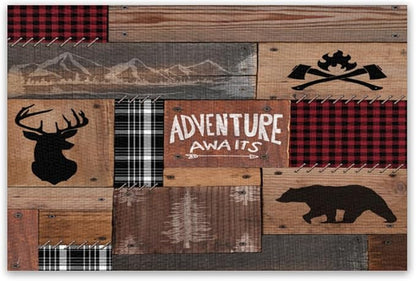 Vintage Bear Deer Placemats Rustic Wildlife Moose Forest Animal Cabin Lodge Lake Pine Heat-Resistant Linen Table Place Mats for Dining Kitchen Country Camp Style Farmhouse Decor 6 PCS, Countryside-7