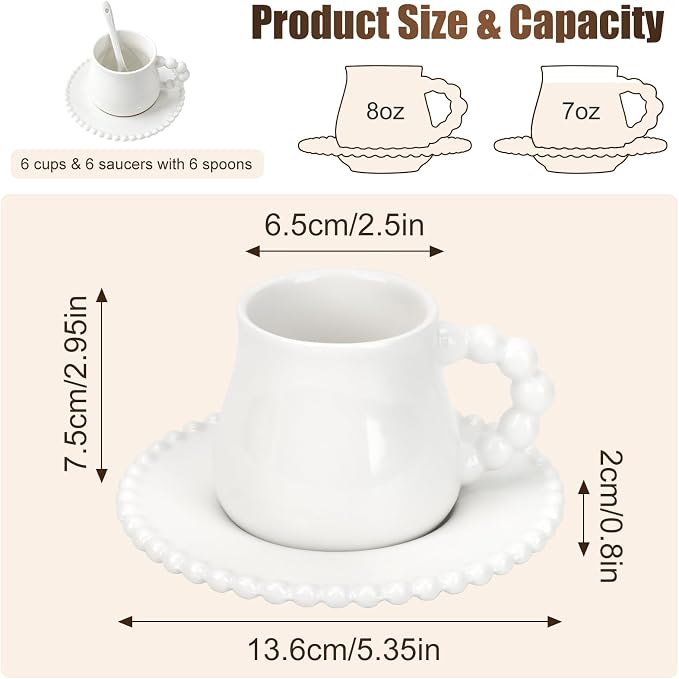 8 Ounce Cappuccino Cups Set of 6, Ceramic Coffee Cups - Image 2