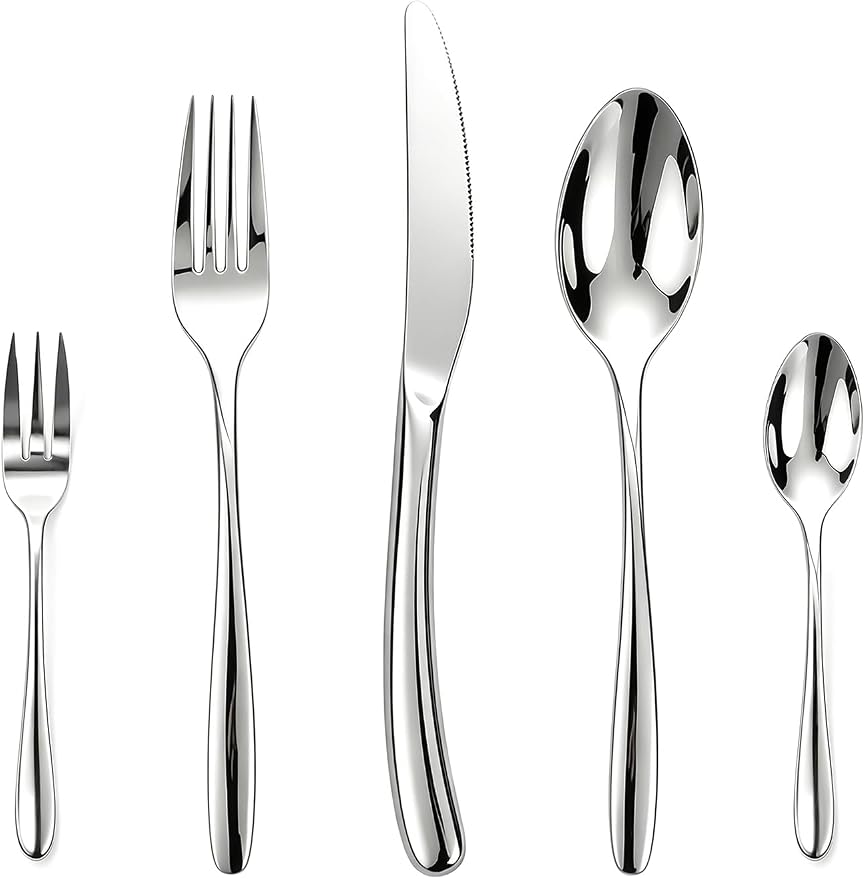 Modern Silverware Set for 4 Premium 20 Piece Flatware Set 18/10 Stainless - Image 8